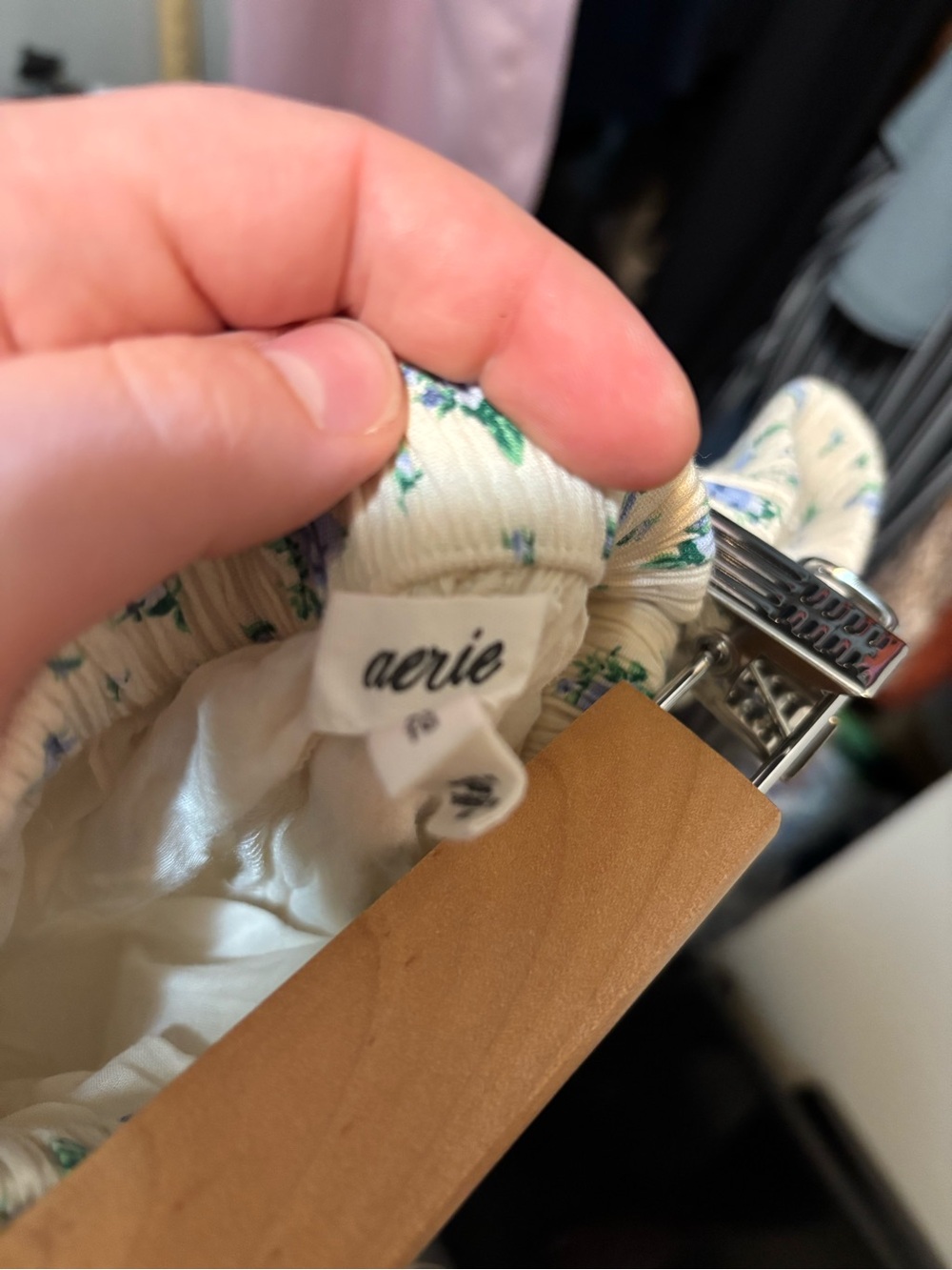 aerie Cream Maxi Skirt with Blue Floral Print - Picture 2 of 3